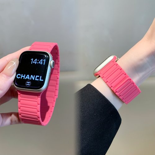 玫红硅胶适用applewtach10苹果s11表带小米9pro华为fit4fit3表带