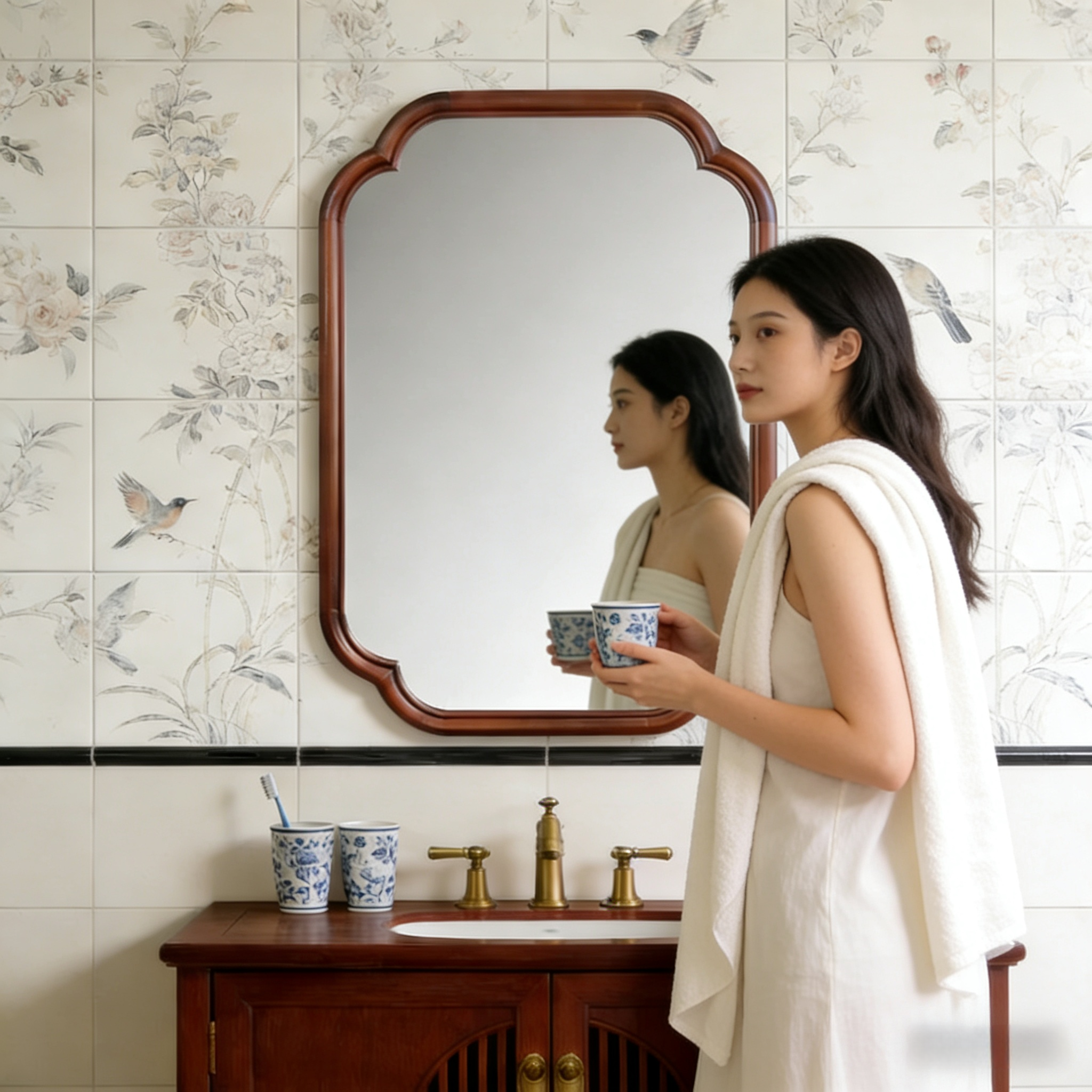 宋氏美学卫生间壁挂镜桌面梳妆台木质边框化妆镜中古风玄关装饰镜,家装主材,浴室镜,淘宝优惠券,粉丝福利购,淘宝优惠卷