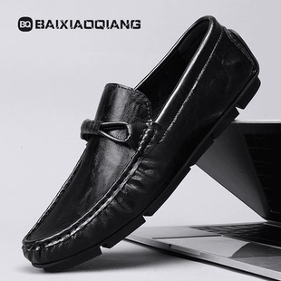 白小强男款豆豆鞋新款男鞋时尚休闲百搭透气真牛皮软底潮鞋开车鞋