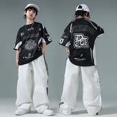贝可家街舞儿童潮服套装 子嘻哈演出服 hiphop裤 男女童夏季 宽松短袖
