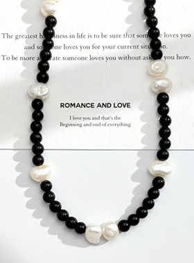 原创手作黑曜石珍珠串珠项链