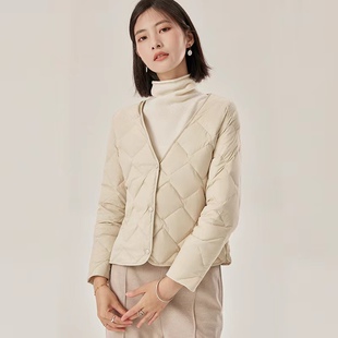 反季清仓鹅绒羽绒服内胆女短款轻薄保暖大衣校服伴侣深V领冬外套