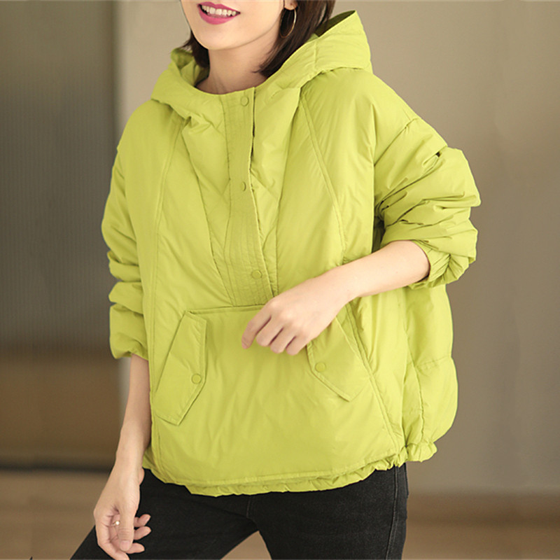 设计感卫衣式套头羽绒服女短款2023年新款小众韩版宽松休闲冬外套