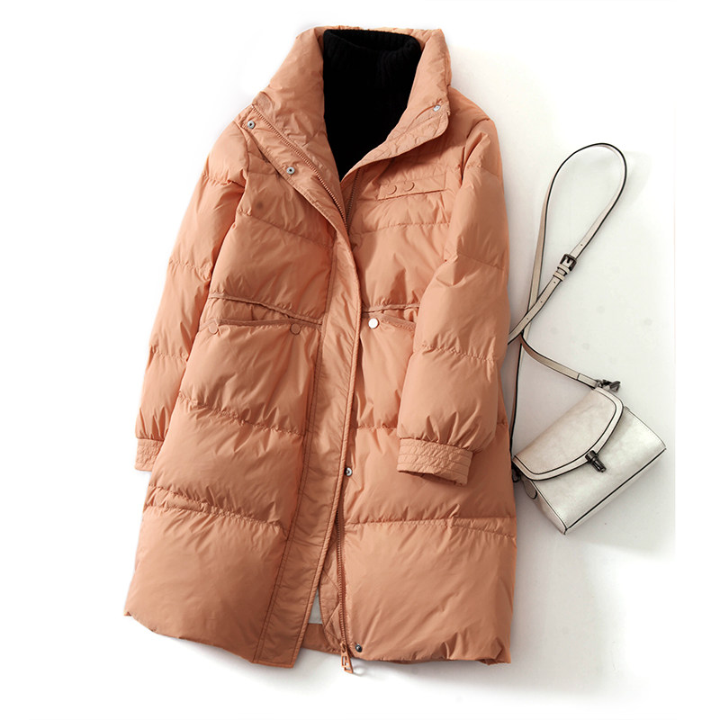 羽绒服女冬2023年韩版中长款时尚洋气直筒90%白鸭绒立领减龄外套