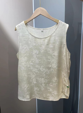 【7103】竹叶提花 香云纱95真丝缎面内搭 35姆米 提花背心