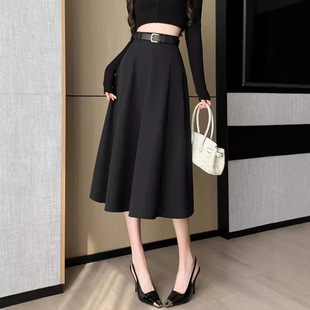 拼接半身裙女春秋2026新款遮跨高腰a字裙小个子通勤中长西装裙子