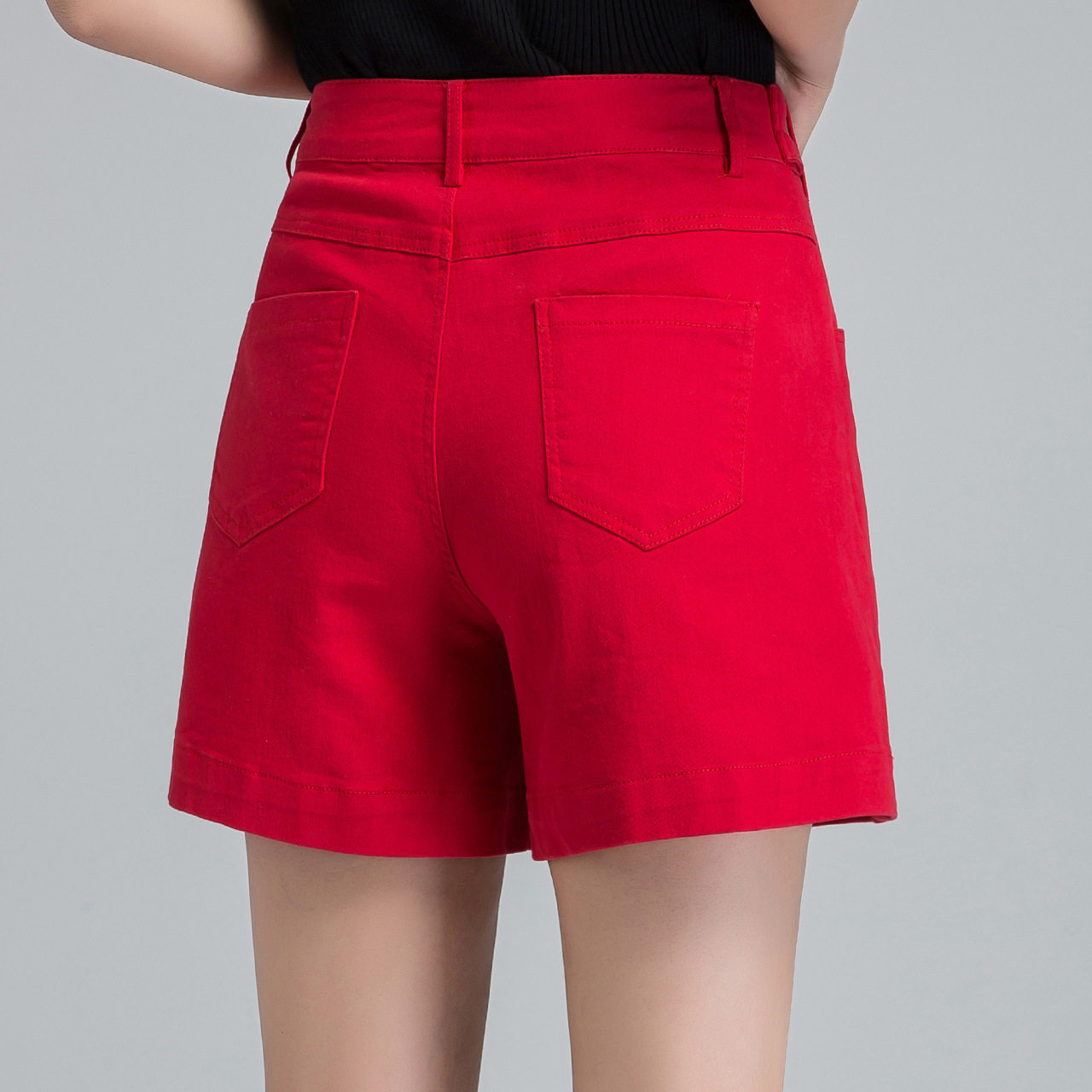 2025夏季薄款红色牛仔短裤女爆款高腰宽松a字休闲四分五分裤中裤