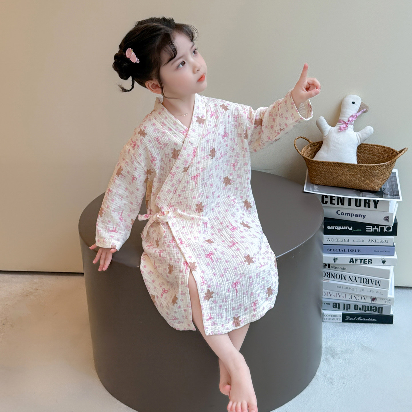 女童睡袍春秋纯棉儿童可穿浴巾浴家居袍/睡袍