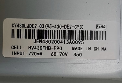 适用于43寸广告机教育机显示器灯条屏CY430LJDE2-03HV430FHB-F90