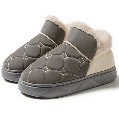 包跟皮面防水防滑厚底棉拖鞋