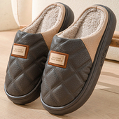 棉拖鞋 冬季 男士 2025新款 防水皮面加绒保暖家用室内防滑厚底加大码