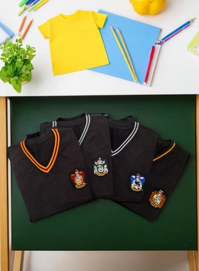 魔法学院哈利COS波特 V领针织背心毛衣 四院刺绣胸章上衣