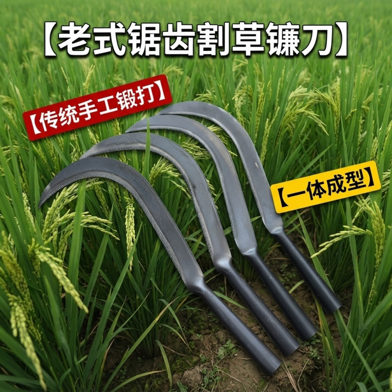 锯齿镰刀谷镰刀一体割草锯齿镰刀老式收割水稻手工割禾锋利带齿镰图片