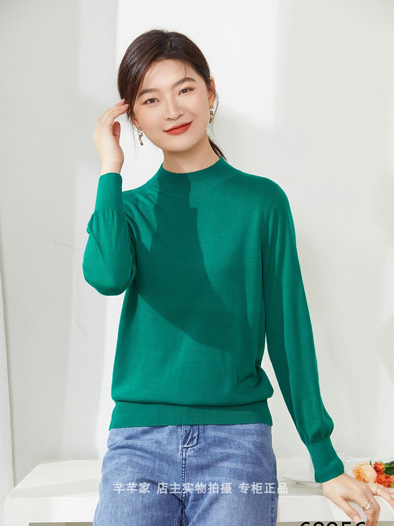 妮弗曼xy68956天丝毛衣2022秋季新品半高领长袖纯色套头女针织衫