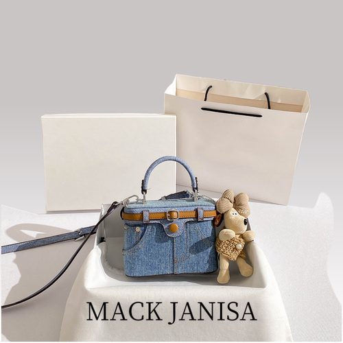 MACK JANISA真皮手提牛仔布百搭单肩盒子包包女2026新款斜挎女包