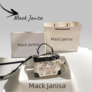 MACK JANISA真皮女包百搭手提高级感撞色单肩盒子包斜挎小包包女
