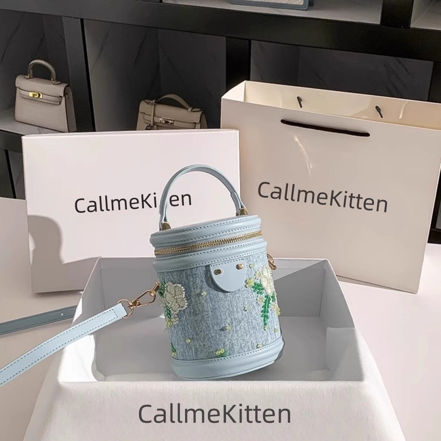 Callme kitten轻奢小众刺绣水桶包包女2025新款高级感手提斜挎包,箱包皮具/热销女包/男包,水桶包,淘宝优惠券,粉丝福利购,淘宝优惠卷