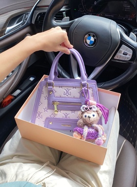 CallmeKitten高级紫色压花单肩斜挎笑脸包2025新款原创设计凯莉包