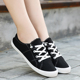 慢回弹垫平底学生懒人鞋 外贸大码 蕾丝镂空套脚小黑鞋 女鞋 帆布鞋