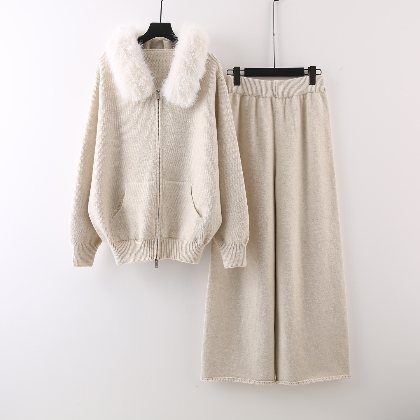休闲运动套装女秋冬2025新款时尚洋气拉链连帽针织毛领外套两件套,女装/女士精品,时尚套装,淘宝优惠券,粉丝福利购,淘宝优惠卷