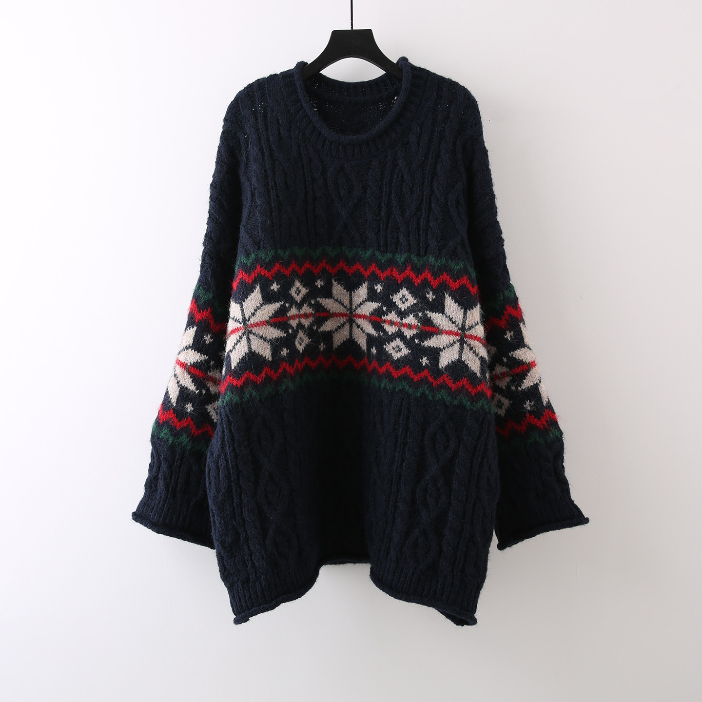 慵懒松弛感提花中长款针织毛衣女2025秋冬季加厚圆领长袖宽松上衣