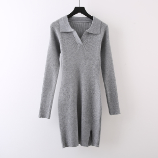 小个子打底衫 气质连衣裙女包臀修身 显瘦紧身毛衣裙 秋冬中长款 新款