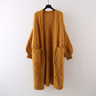 长款麻花毛衣开衫女过膝2025新款韩版秋冬加厚中长款百搭针织外套