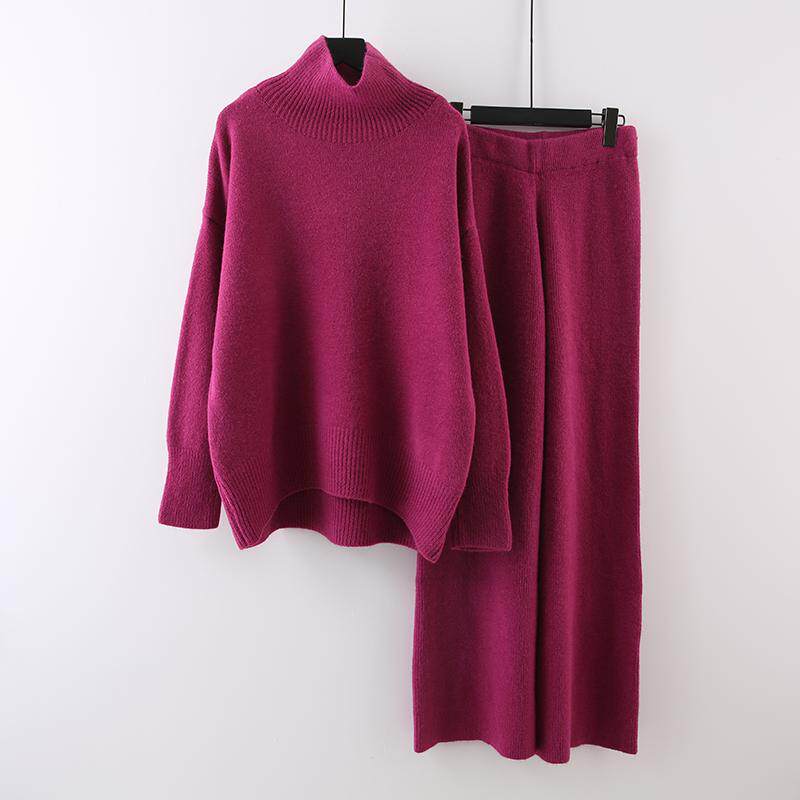 大码宽松套装女秋冬新款慵懒风松紧腰针织阔腿裤+高领毛衣两件套,女装/女士精品,时尚套装,淘宝优惠券,粉丝福利购,淘宝优惠卷