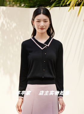 莱赛莉丝C20299莱赛尔女装针织衫2025秋斜领长袖小众通勤套头上衣