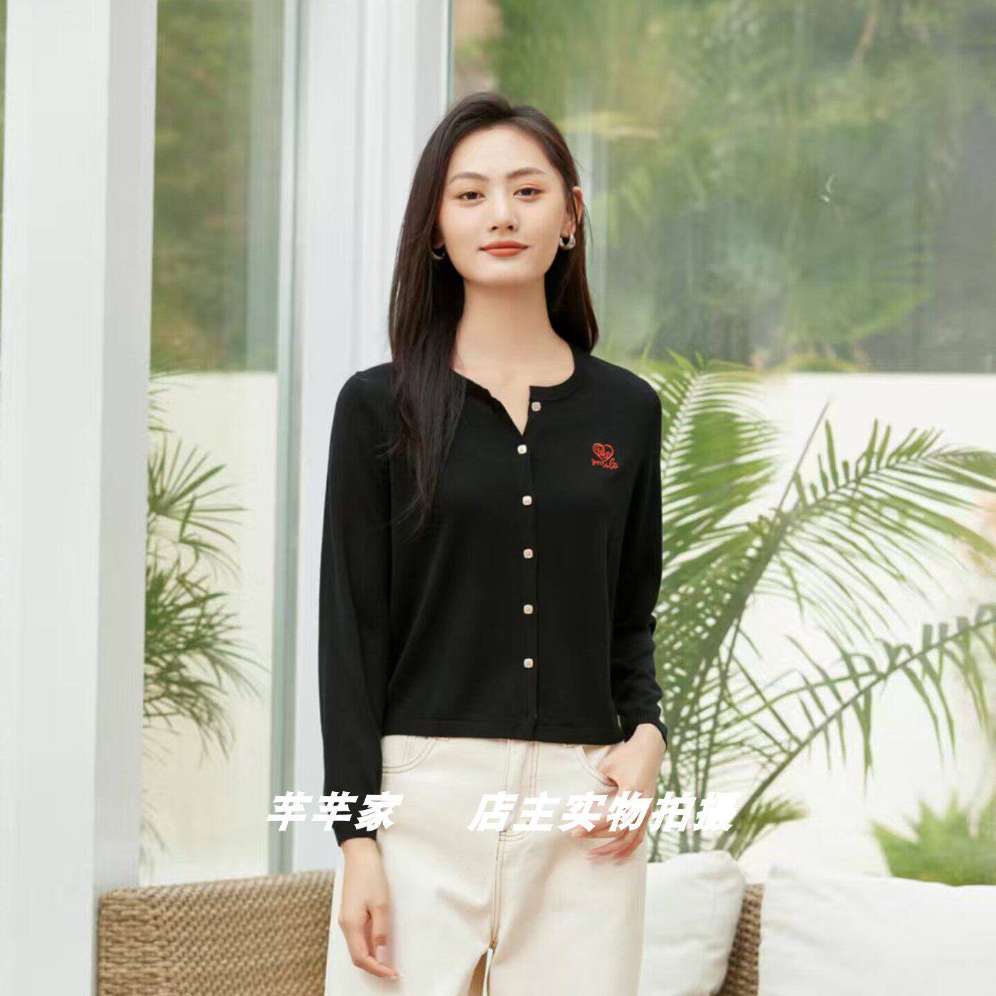妮弗曼681665莱赛尔女针织衫2026春秋新品圆领长袖简约短款套头衫