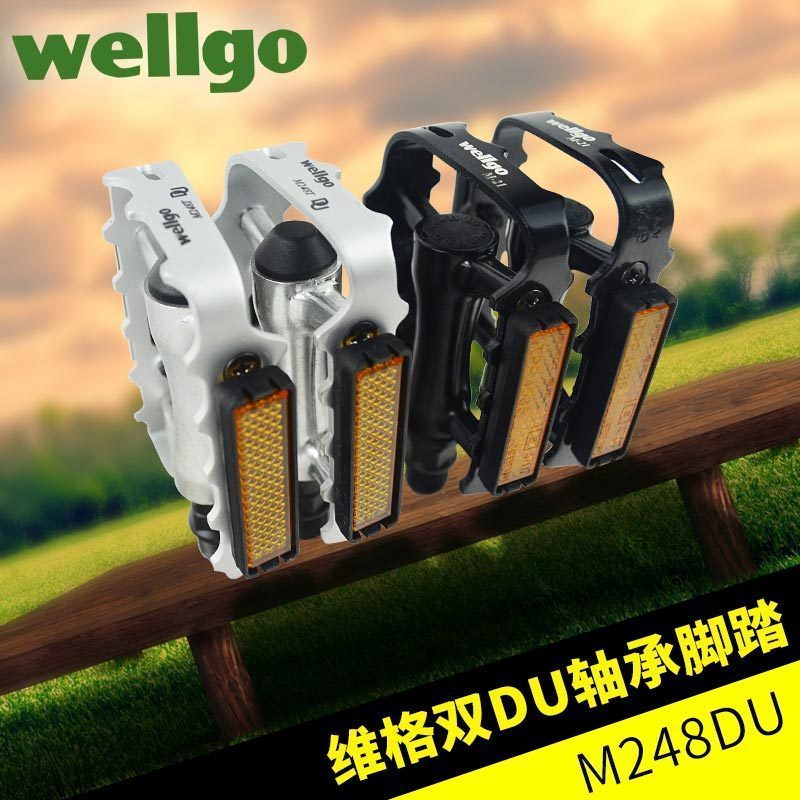 WELLGO维格山地自行车脚踏M248死飞防滑铝合金滚珠脚踏板可配狗嘴