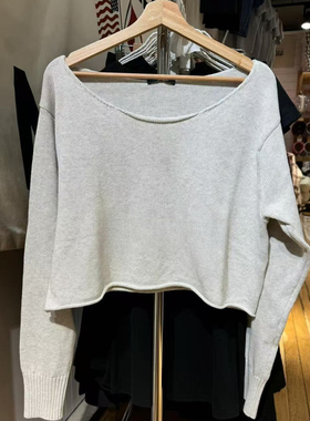 Brandy Girl BM官网美式复古斜肩领长袖针织衫bm宽松显瘦百搭上衣