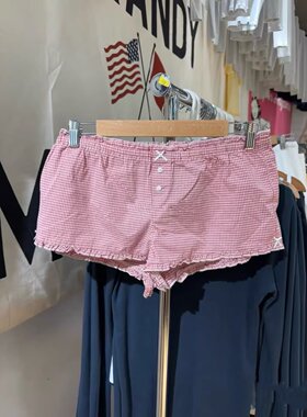 Brandy Girl BM新款美式复古格子休闲裤bm宽松显瘦直筒阔腿短裤女