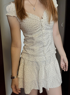 BM Brandy Girl BM新款美式复古纯色木耳边V领开衫荷叶边背心上衣