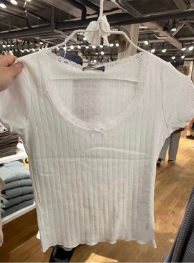 Brandy Girl BM新款美式复古蕾丝花边短袖T恤bm修身显瘦上衣女