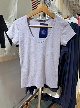Brandy Girl BM新款美式复古纯色V领修身短袖T恤bm时尚百搭上衣女