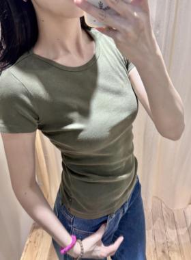 Brandy Girl BM新款美式复古正肩T恤bm圆领套头休闲弹力收腰上衣