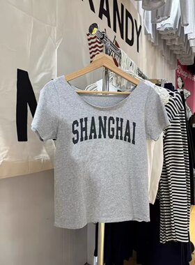BM Brandy Girl新款美式复古字母印花圆领短袖T恤bm百搭上衣女