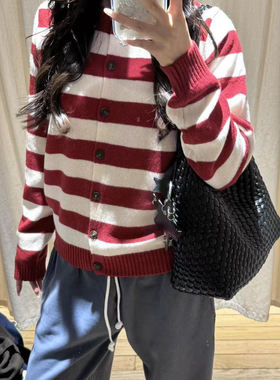 Brandy Girl BM新款美式复古条纹针织开衫bm宽松显瘦毛衣外套女潮