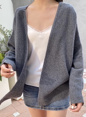 Brandy Girl BM官网新款慵懒深灰色针织开衫外套女外搭显瘦上衣女