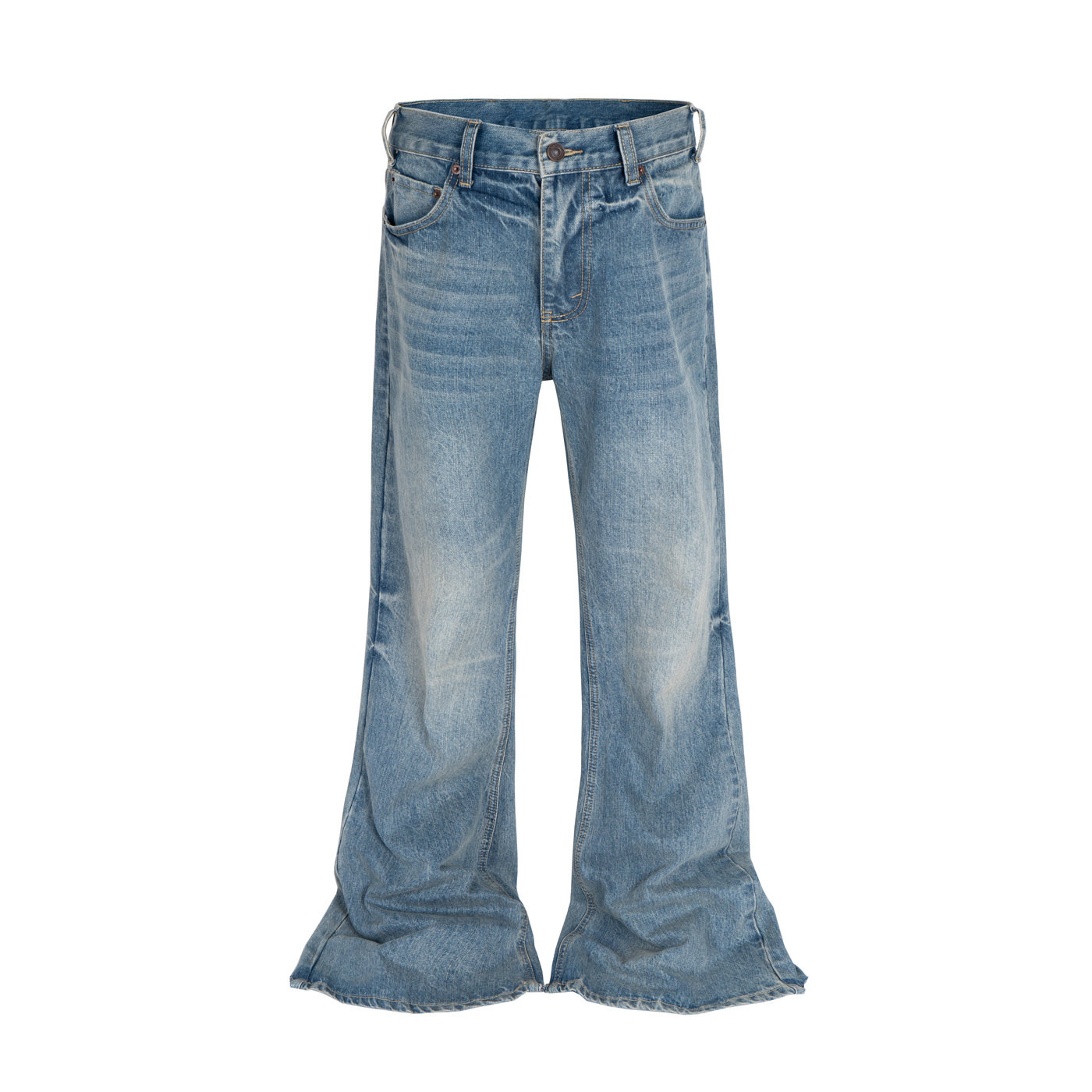 巴黎风格高街Lamar同款冰蓝喇叭牛仔裤男女同款潮流复古休闲长裤