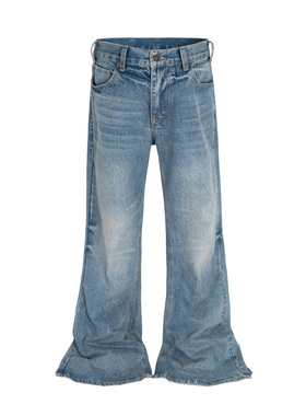 巴黎风格高街Lamar同款冰蓝喇叭牛仔裤男女同款潮流复古休闲长裤