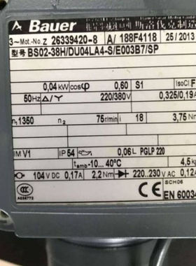 德国BAUER保尔减速电机BS04-31V/D04LA4/SP