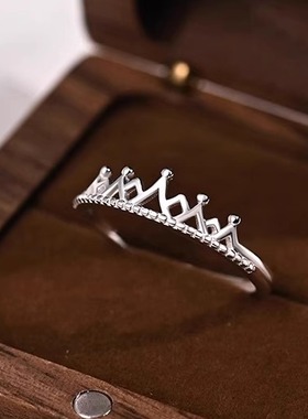 S999足银皇冠戒指女轻奢活口可调