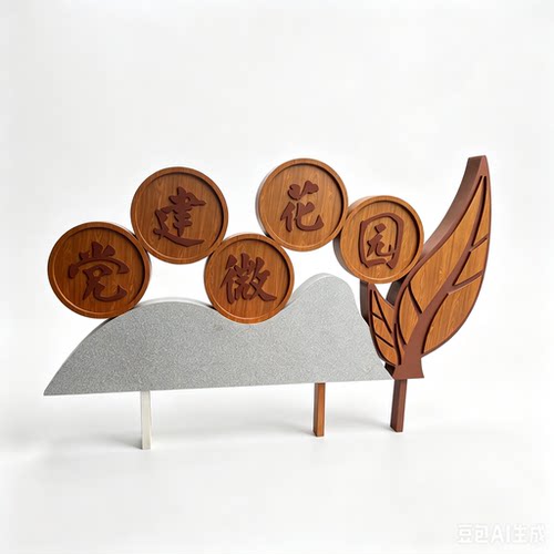 户外铁艺不锈钢景观小品公园标识导视牌仿木纹构筑厂家定制造型