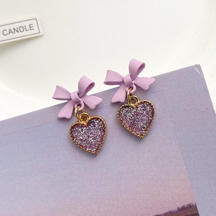 潮日韩紫色蝴蝶结爱心耳夹甜美少女风小巧可爱系列无耳洞耳饰 新款