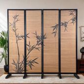 新中式 隔断屏风茶楼国风竹影主题装 饰墙背景茶室竹编围挡阳台改造