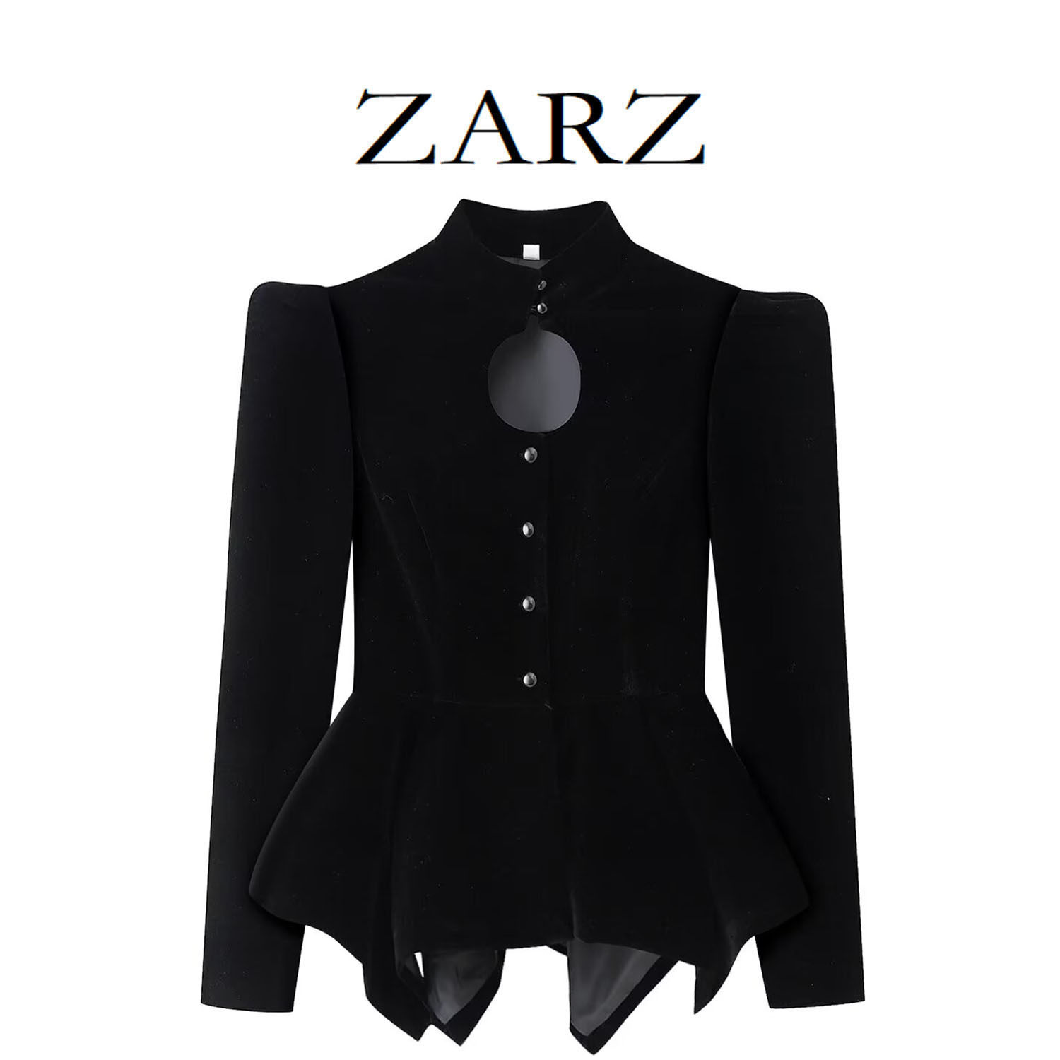 ZARZ 自制 欧美风 新款女装 时髦 休闲 泡泡袖胸口镂空丝绒外套