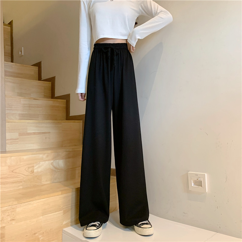 Shooting new autumn high waist lace up wide leg pants straight casual pants