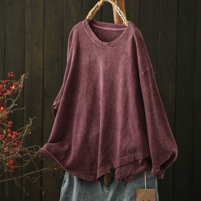 炒色做旧针织长袖T恤女秋款宽松